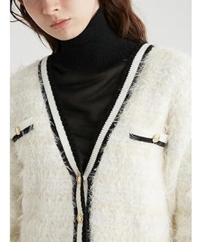 【新品未使用】furfur ツイードニットカーディガン　ホワイト Amazon | [ファーファー] ツイードニットカーディガン